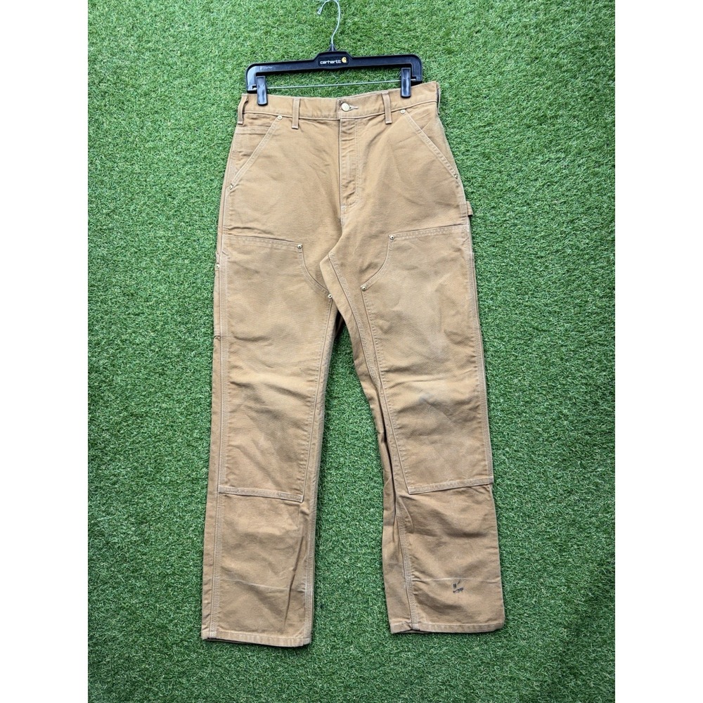 Carhartt Double Knee Pants Mens 31x32 B01 BRN Canvas Duck Dungaree Workwear